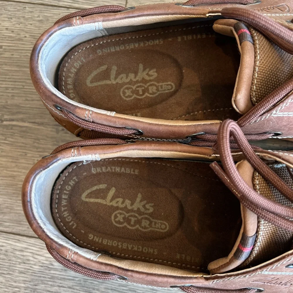 Clarks Men's Waterloo Boat Shoe Brown Leather Pull On Ortholite Footbed Size 11